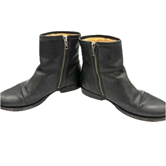 Frye Campus Zip Ankle Boots Women 7B Black Leather Round Toe Western Minimalist - Picture 4 of 10